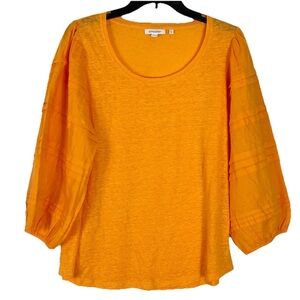 Nwot Chicos Linen Blouse M Orange Balloon Puff Long Sleeve Beachy
